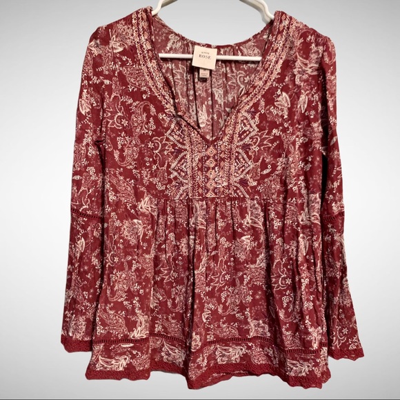 Knox Rose Tops - KNOX ROSE Paisley & Lace Boho Blouse